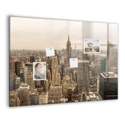 Magnetic wall board with city landscape print