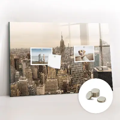 Magnetic wall board with city landscape print