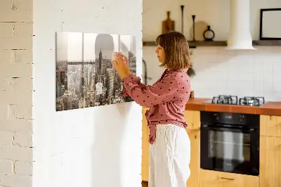 Magnetic wall board with city landscape print