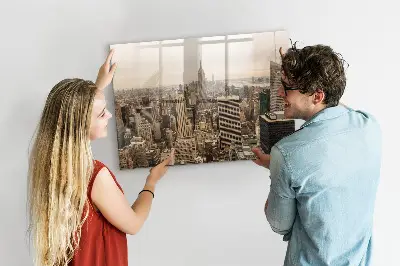 Magnetic wall board with city landscape print