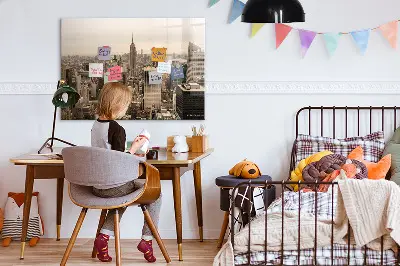 Magnetic wall board with city landscape print