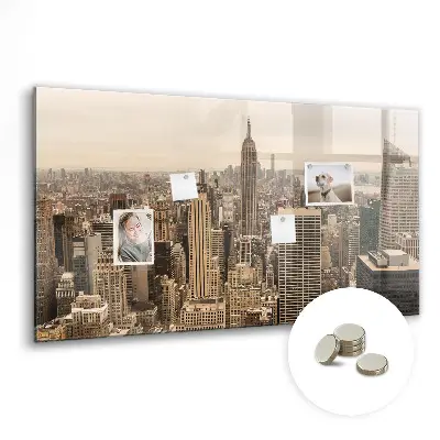 Magnetic wall board with city landscape print
