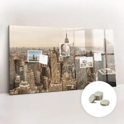 Magnetic wall board with city landscape print