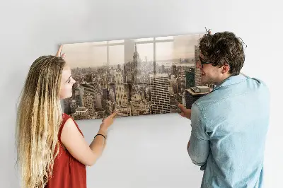 Magnetic wall board with city landscape print