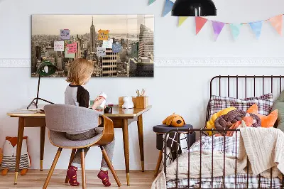 Magnetic wall board with city landscape print
