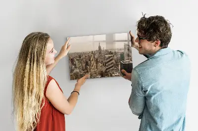 Magnetic wall board with city landscape print