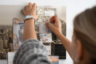 Magnetic wall board with city landscape print