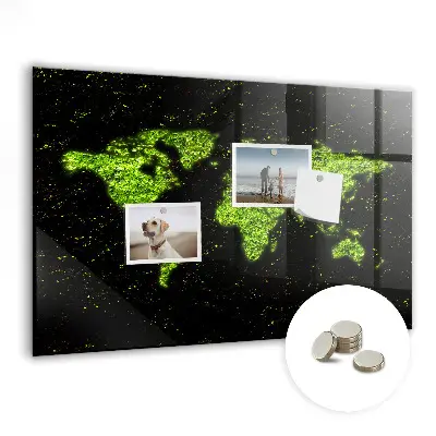Magnetic glass dry erase board with world map design