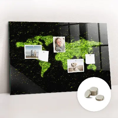 Magnetic glass dry erase board with world map design