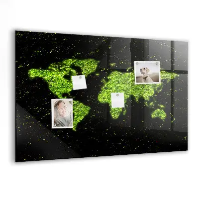 Magnetic glass dry erase board with world map design
