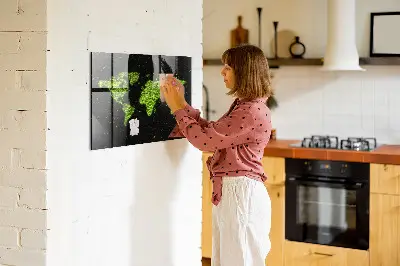 Magnetic glass dry erase board with world map design