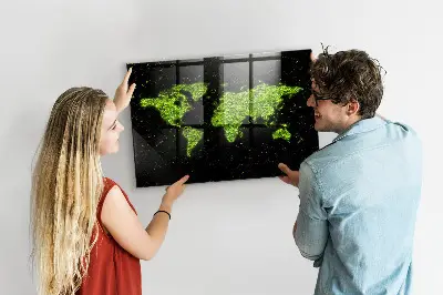 Magnetic glass dry erase board with world map design