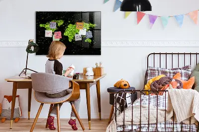 Magnetic glass dry erase board with world map design