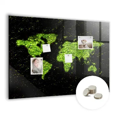 Magnetic glass dry erase board with world map design