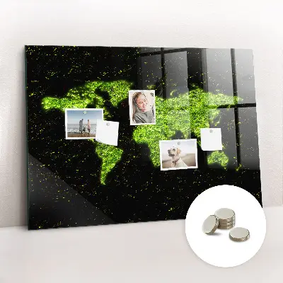 Magnetic glass dry erase board with world map design