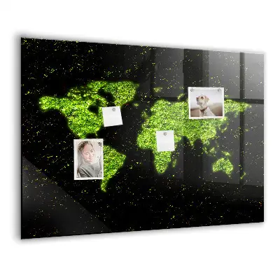Magnetic glass dry erase board with world map design