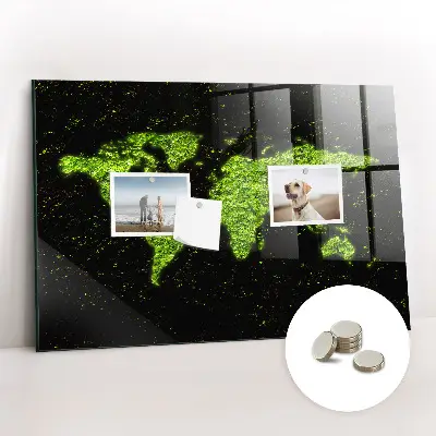 Magnetic glass dry erase board with world map design