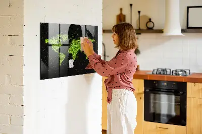 Magnetic glass dry erase board with world map design