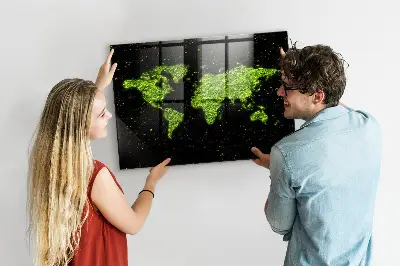 Magnetic glass dry erase board with world map design