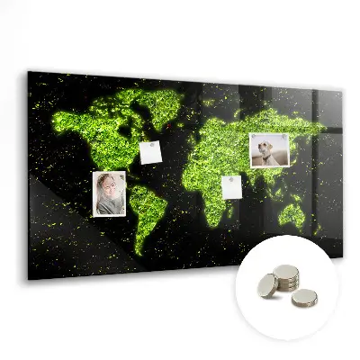 Magnetic glass dry erase board with world map design