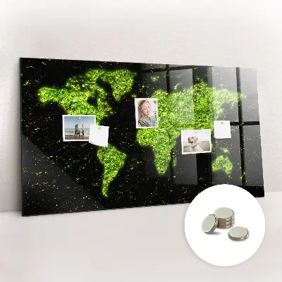 Magnetic glass dry erase board with world map design