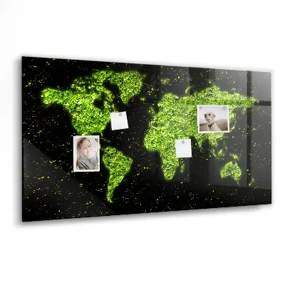 Magnetic glass dry erase board with world map design