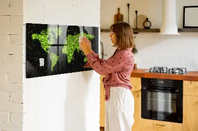Magnetic glass dry erase board with world map design