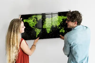 Magnetic glass dry erase board with world map design