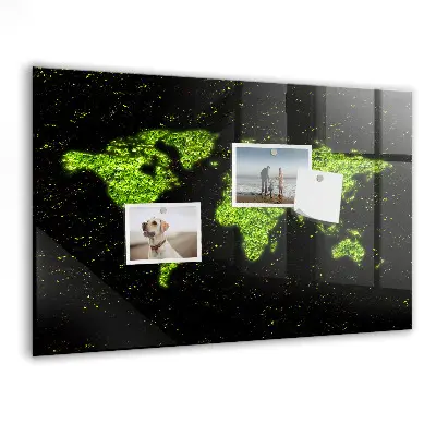 Magnetic glass dry erase board with world map design