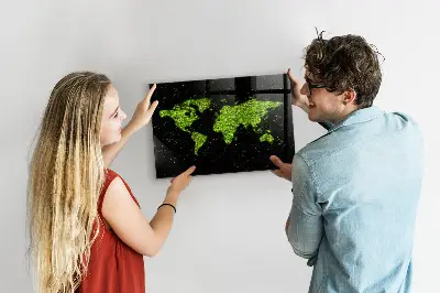 Magnetic glass dry erase board with world map design