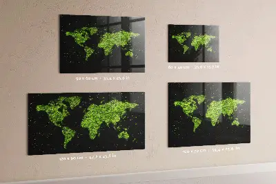 Magnetic glass dry erase board with world map design