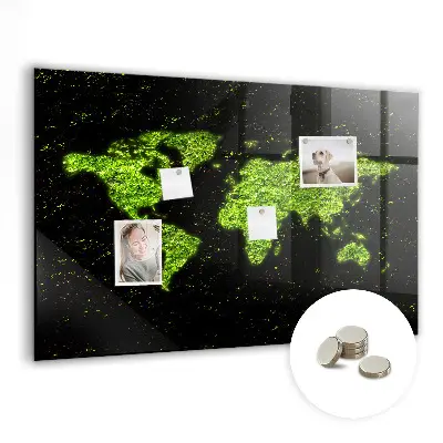 Magnetic glass dry erase board with world map design