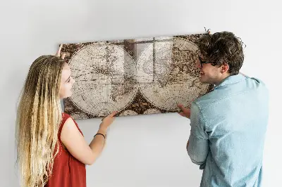 Old world map magnetic wall board
