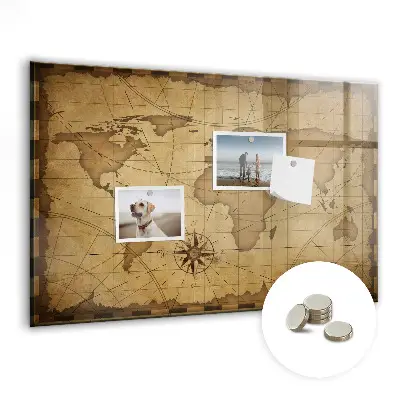 Vintage World Map Magnetic Board