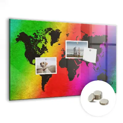 World Map Magnetic Glass Dry Erase Board