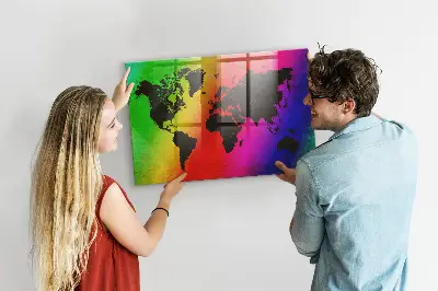 World Map Magnetic Glass Dry Erase Board