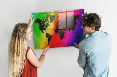 World Map Magnetic Glass Dry Erase Board