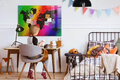 World Map Magnetic Glass Dry Erase Board