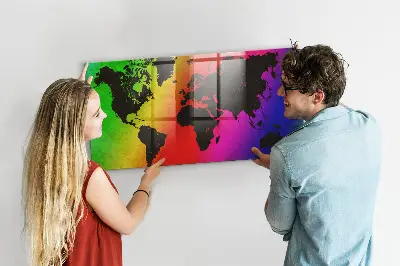 World Map Magnetic Glass Dry Erase Board
