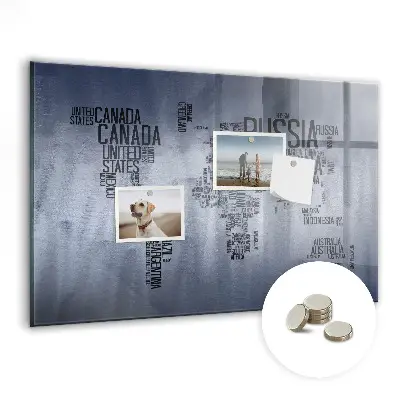 World Map Magnetic Glass Dry Erase Board