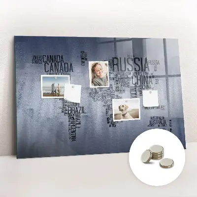 World Map Magnetic Glass Dry Erase Board