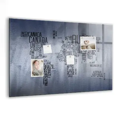 World Map Magnetic Glass Dry Erase Board