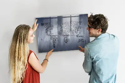 World Map Magnetic Glass Dry Erase Board