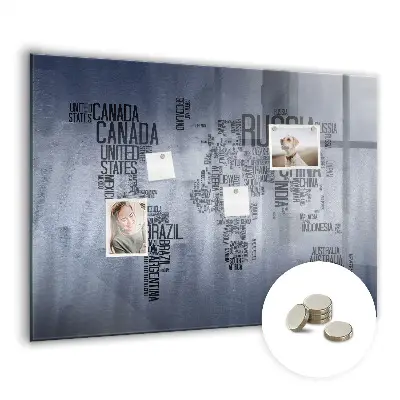 World Map Magnetic Glass Dry Erase Board