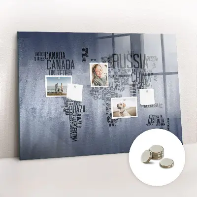 World Map Magnetic Glass Dry Erase Board