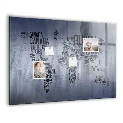 World Map Magnetic Glass Dry Erase Board