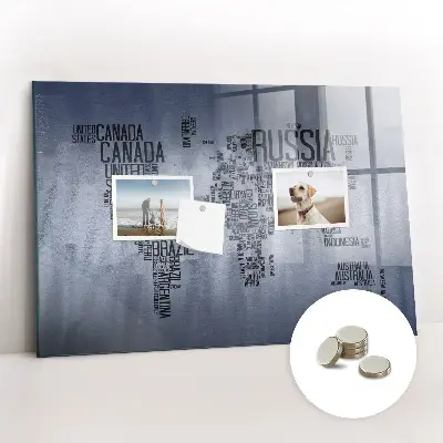 World Map Magnetic Glass Dry Erase Board