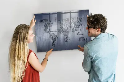 World Map Magnetic Glass Dry Erase Board