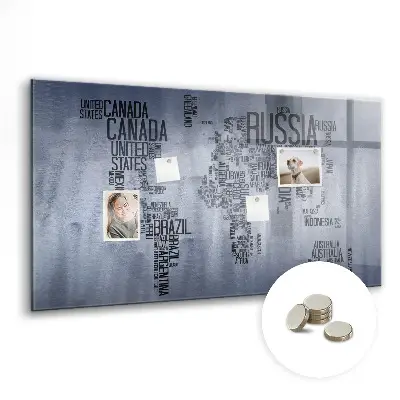World Map Magnetic Glass Dry Erase Board