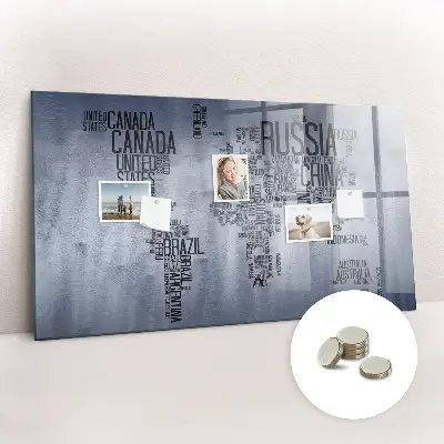 World Map Magnetic Glass Dry Erase Board